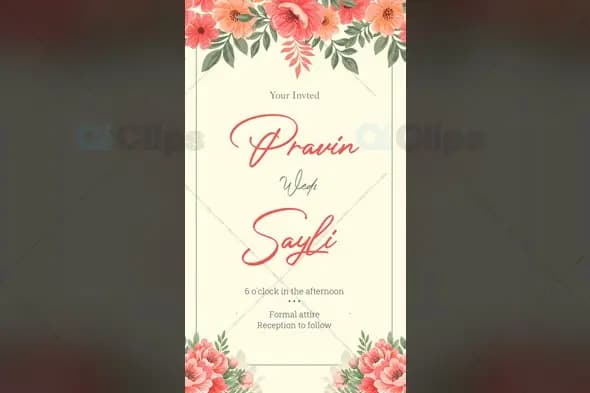 Elegant Floral Wedding Invitation Template with Coral Blooms