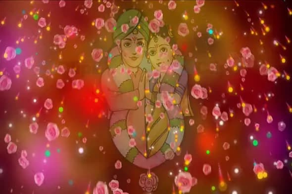 Traditional Indian Wedding Garland Exchange with Floating Flowers Animation