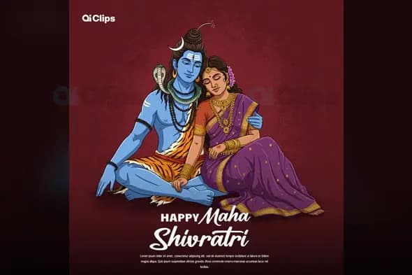Divine Shiva and Parvati Illustration - Maha Shivratri Template