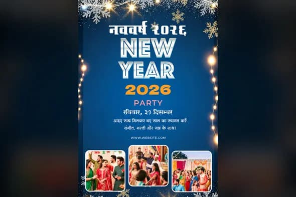 Bilingual Hindi New Year 2026 Party Invitation Template