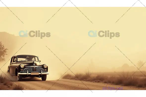 Classic Car Driving Through Desert