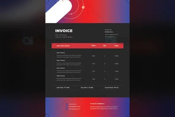 Modern Red Gradient Business Invoice Template Design