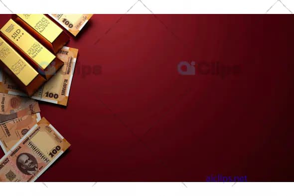 Gold Bars and Currency on Rich Red Background