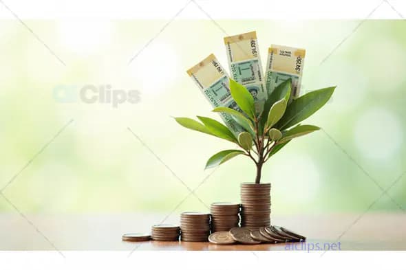 Financial Growth with Indian Rupee – Plant Growing from Coins and Currency Notes
