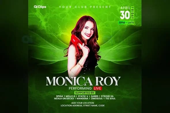Elegant Club Performance Flyer on Vibrant Green Background