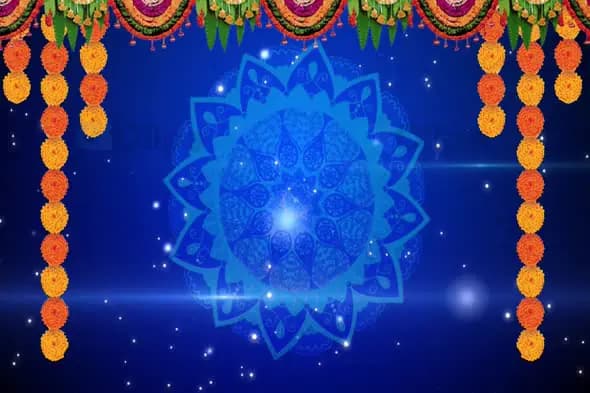 Festive Marigold Garland and Blue Mandala on Starry Background - Diwali Celebration Motion Graphic