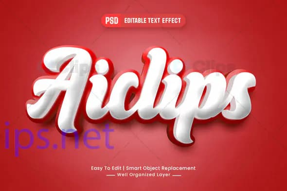 White and Red 3D Text Effect PSD