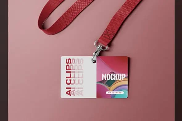 ID Card Mockup with Red Lanyard