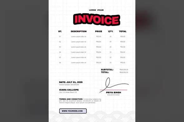 Bold Red Invoice Template with Grid Background