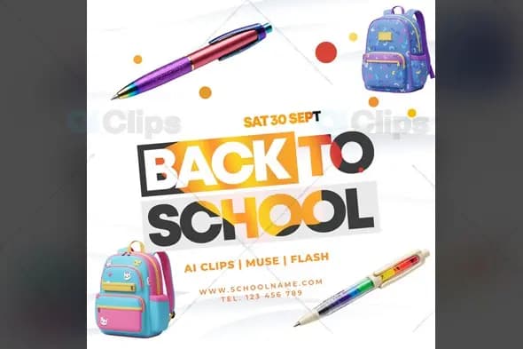 Back to School Sale Promotional Template with School Supplies