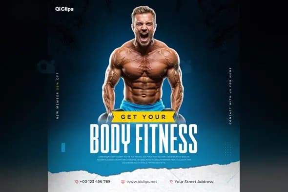 Dynamic Bodybuilder Fitness Social Media Template