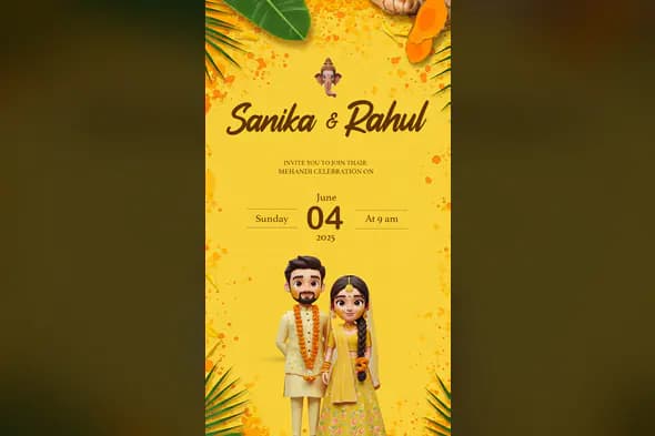 3D Cartoon Style Indian Mehendi Invitation