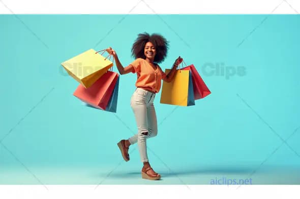 Happy Woman with Shopping Bags on Vibrant Background