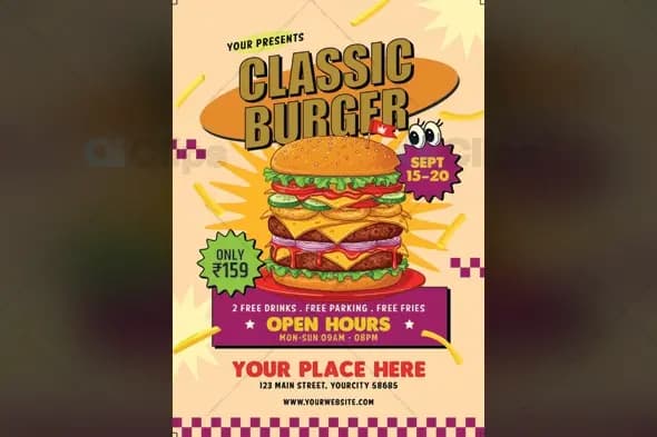 Classic Burger Restaurant Promotional Flyer Template