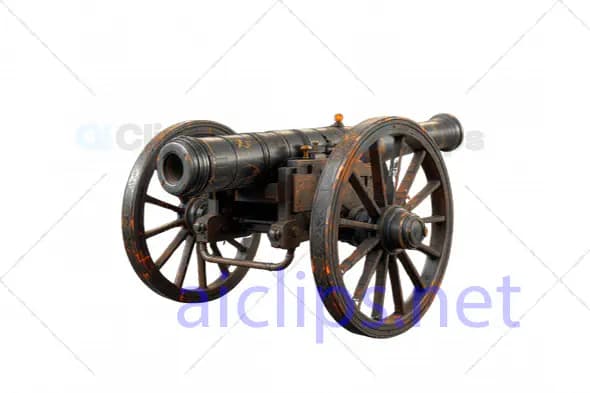 Ornate Antique Cannon 3D Model with Decorative Wooden Carriage