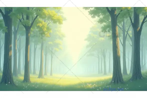Sunlit Meadow Path in a Misty Forest