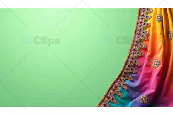 Vibrant Multicolor Saree Border on Green Background