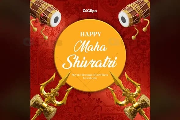 Traditional Maha Shivratri Greeting Card Design with Damru and Trishul