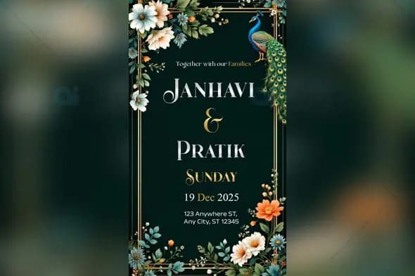 beautiful Peacock  Invitation PSD Template
