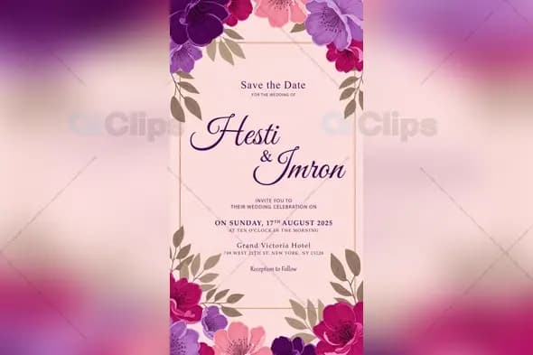 Floral Elegent Wedding Invitation PSD Template
