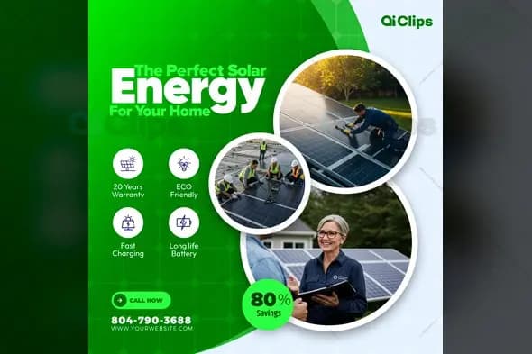 Solar Energy Installation Service Template with Circular Elements