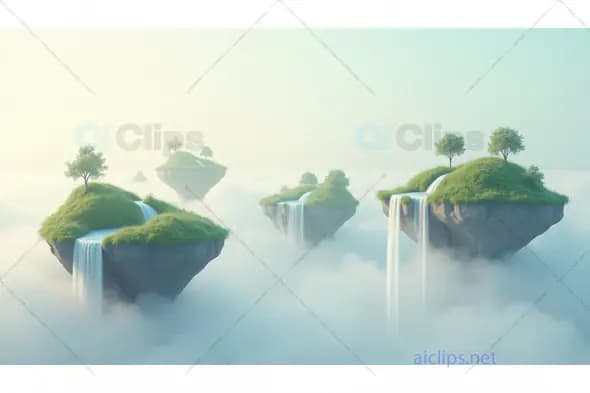 Floating Islands with Waterfalls in a Dreamy Cloudscape