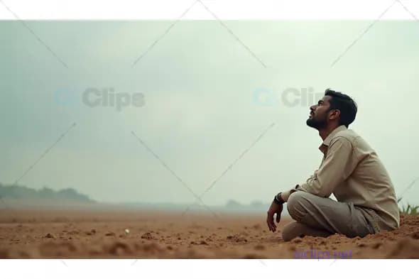 Thoughtful Man Sitting in the Desert Landscape