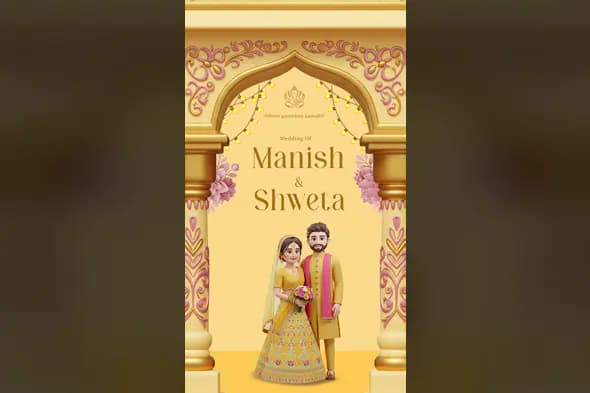 Traditional Yellow 3D Indian Wedding Invitation Template