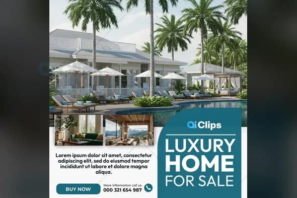 Luxury Beachfront Villa with Pool Social Media Template