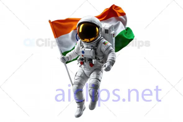 Indian Astronaut Floating with National Flag 3D Model