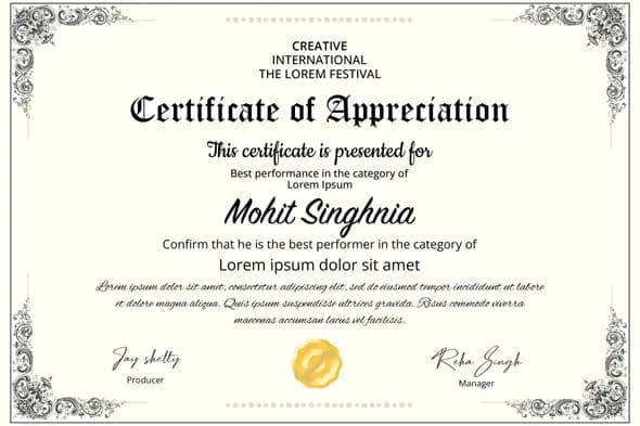 Vintage Festival Appreciation Certificate Template