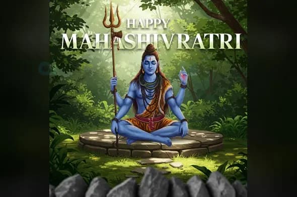 Lord Shiva Meditation Forest Scene - Maha Shivratri Template