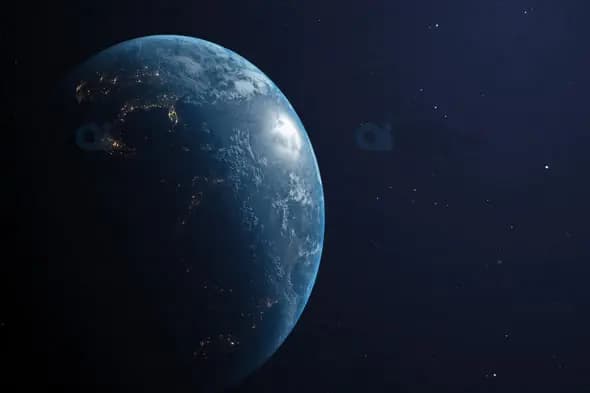 Night View of Earth from Space - Illuminated Cities and Atmosphere
