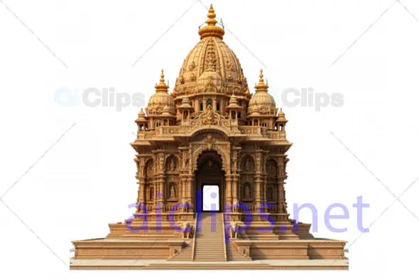 Grand 3D Indian Temple Model with Central Dome and Ornate Stone Carvings