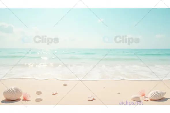 Tranquil Beach Scene with Seashells and Calm Waves