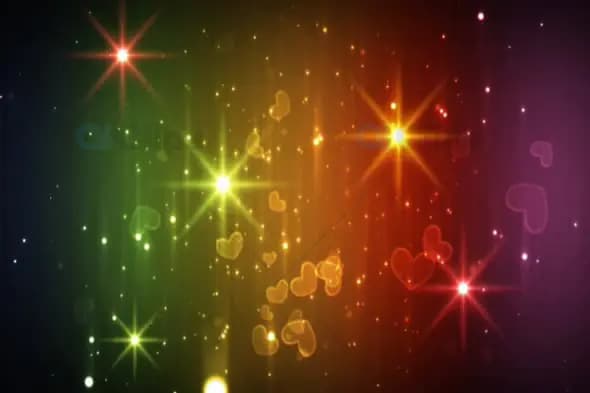 Glowing Colorful Light Effects with Shimmering Stars and Floating Hearts Animation