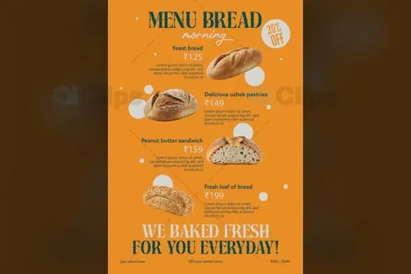 Fresh Bakery Menu Template with Artisanal Bread Offerings