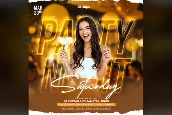Golden Saturday Night Party Flyer with Champagne Template