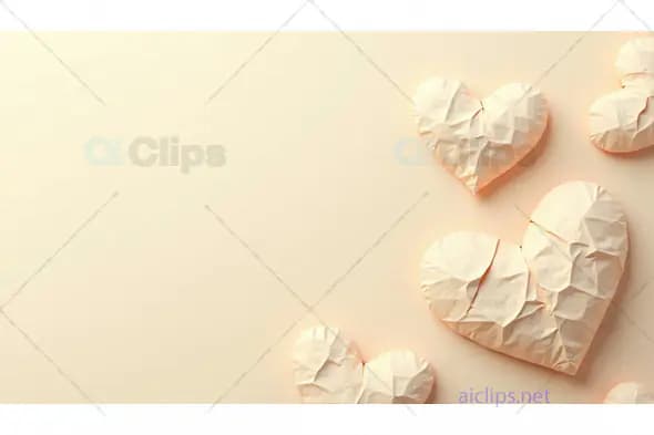 Crumpled Paper Hearts on Minimal Background