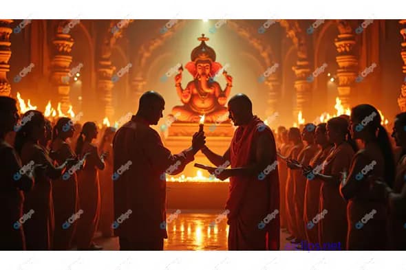Ganesh Chaturthi Ritual with Devotees in Temple