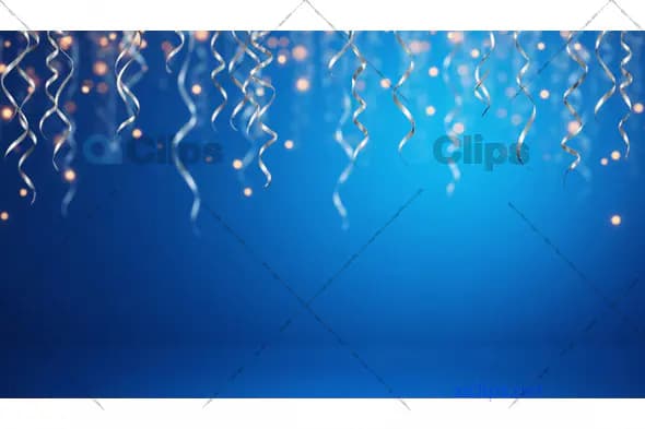 Silver Party Streamers and Lights on a Blue Background
