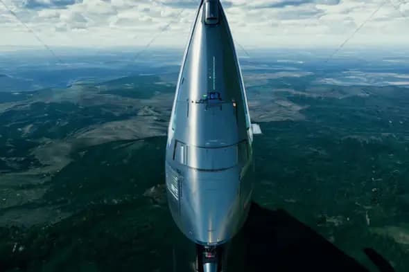 Futuristic Spacecraft in Flight Over Earth - High-Tech Space Travel