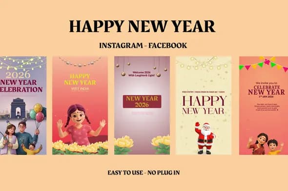 Animated Pixar-Style New Year Social Media Template Pack