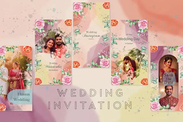 Vertical Floral Wedding Invitation Suite