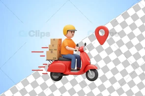 3D Delivery Scooter Rider with Packages Illustration