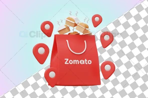 Zomato Delivery Bag with Burgers and Location Pins 3D Model