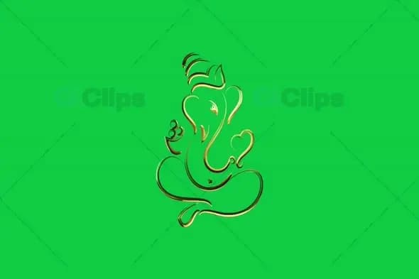 Artistic Golden Ganesha Line Art Animation on Green Screen