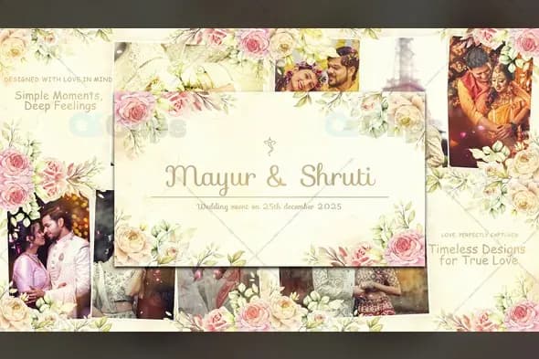 Elegant Floral Wedding Invitation Template with Photo Collage