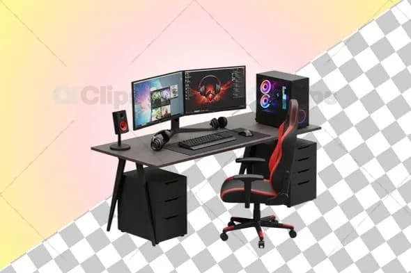 3D Professional Gaming Setup with Dual Monitors