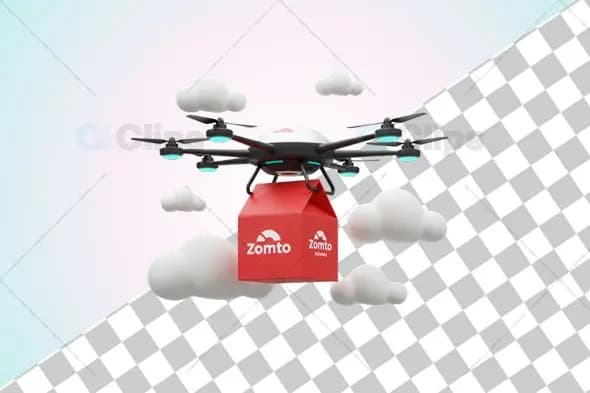 Zomato Delivery Drone with Cloud Background 3D Illustration
